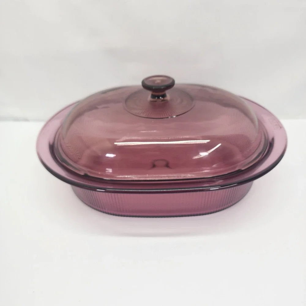 Vintage Corning Visions Cranberry V-34-B 4 Qt Roaster w V-34-C Lid USA
